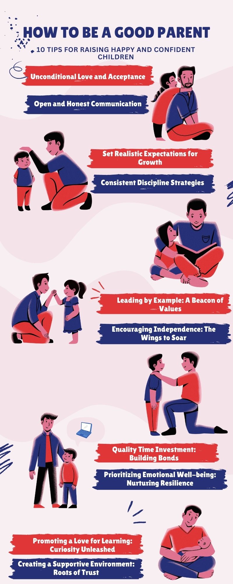 Infographic on how to be a good parent showing the 10 tips